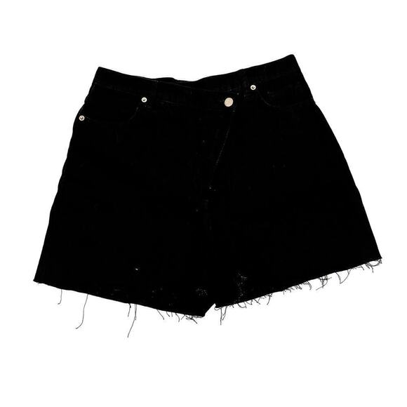 Re Styld Black Assymetrical Front Fringe Hem Denim Jean Shorts Size 8 - Picture 1 of 8